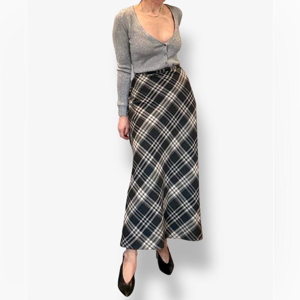 Marconi Italy Maxi Plaid Wool Blend Skirt